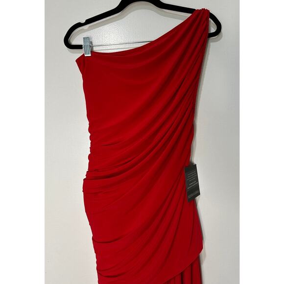 Norma Kamali Diana Uneven Flair Mini Dress Red Size Large/40 NWT One Shoulder - Picture 8 of 11
